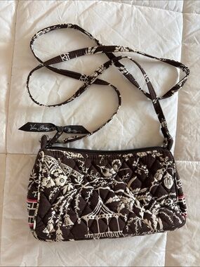 Vera Bradley Brown Cream Quilted Wristlet Zip Pouch Y2K Summer Coquette Vacation